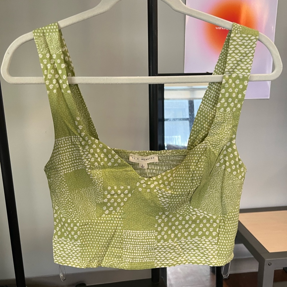 Pacsun LA Hearts Green Patchwork Cropped Tank Top